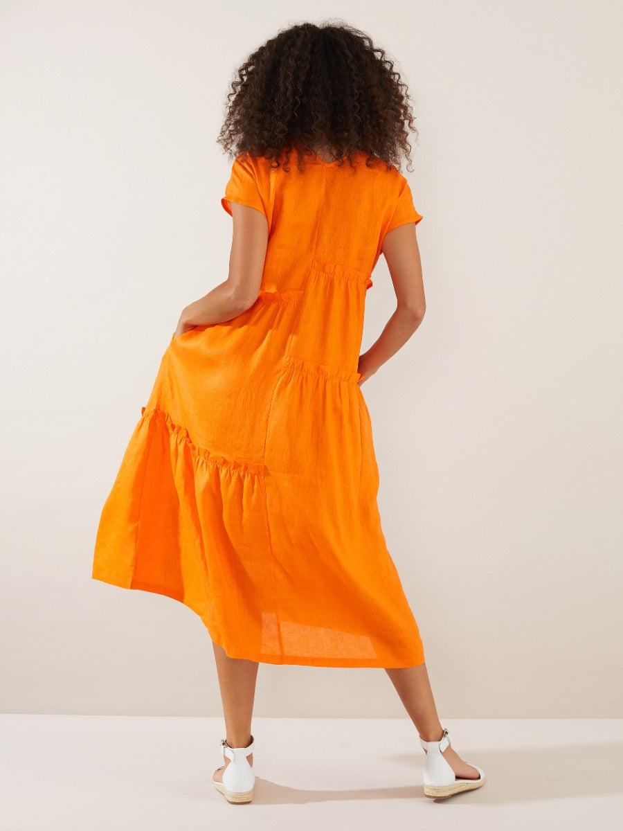 Tiered Linen Dress Orange Peel