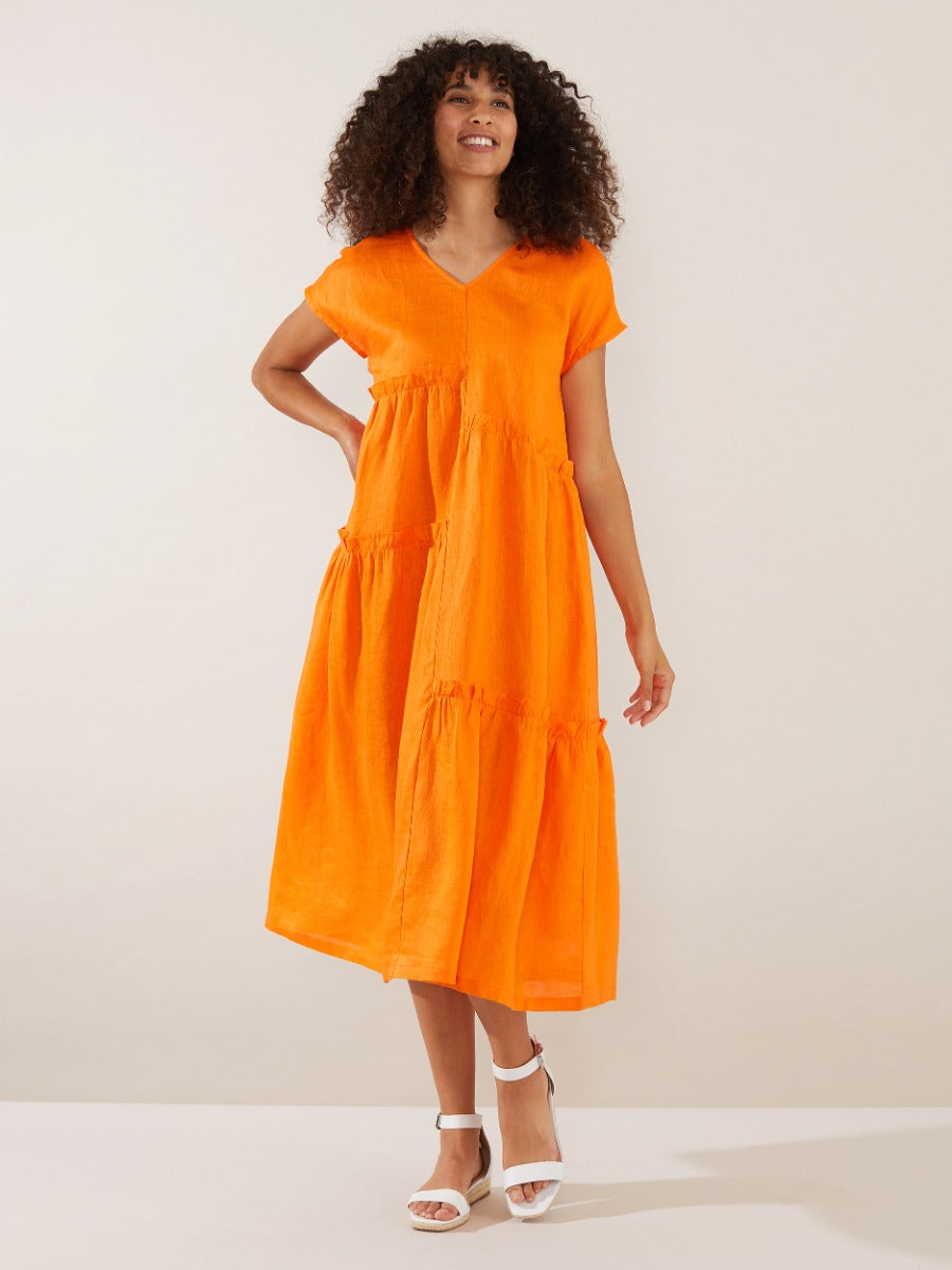 Tiered Linen Dress Orange Peel